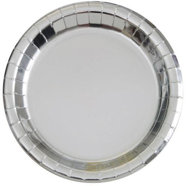 Silver Foil Round Paper Plates 23cm 8pk - Party Savers