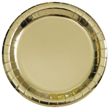 Gold Foil Round Paper Plates 23cm 8pk - Party Savers
