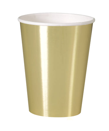 Gold Foil Paper Cups 355ml 8pk - Party Savers