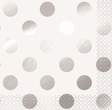 Silver Foil Stamped Dots Beverage Napkins 16pk - Party Savers