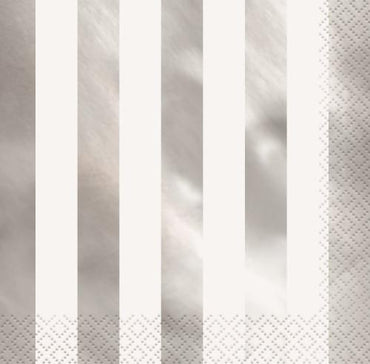 Silver Foil Stamped Stripes Lunch Napkins 16pk - Party Savers