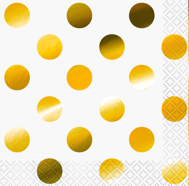 Gold Foil Stamped Dots Beverage Napkins 16pk - Party Savers