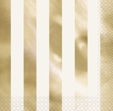 Gold Foil Stamped Stripes Lunch Napkins 16pk - Party Savers