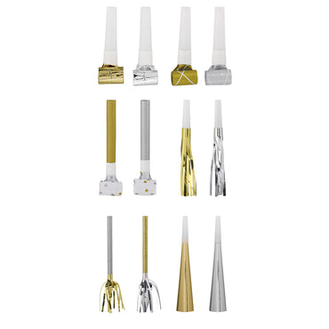 Party Noisemakers Blowouts Silver & Gold Mega Value Pack 50pk