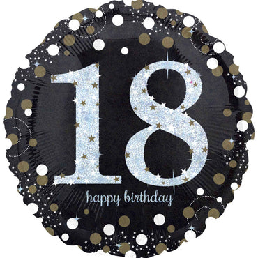 Sparkling Happy Birthday 18 Foil Balloon 45cm - Party Savers