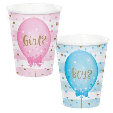 Gender Reveal Balloons Cups Paper 266ml 8pk - Party Savers
