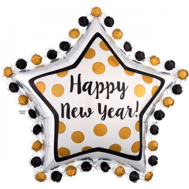 Ring In The Happy New Year Star SuperShape Foil Balloon 76cm - Party Savers
