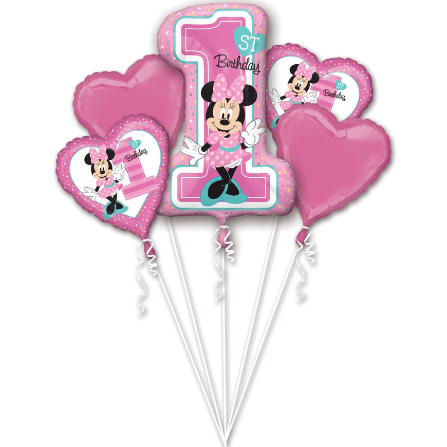 Minnie 1st Birthday Foil Balloon Bouquet  5pk - Party Savers