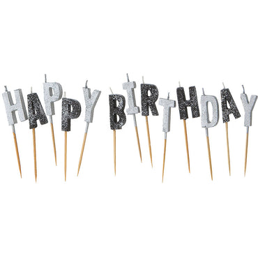 Black Glitz Glitter Happy Birthday Candle - Party Savers