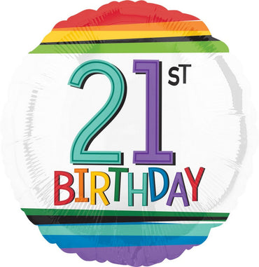 Rainbow Happy Birthday 21 Foil Balloon 45cm - Party Savers