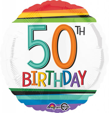 Rainbow Happy Birthday 50 Foil Balloon 45cm - Party Savers