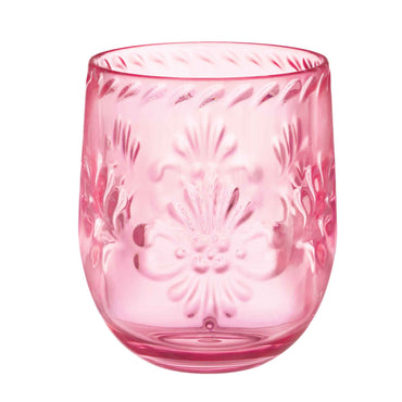 Boho Vibes Pink Floral Stemless Wine Glass Debossed Finish 414ml Each - Party Savers