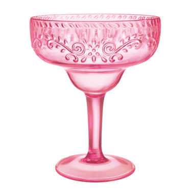 Boho Vibes Pink Floral Margarita Glass Debossed Finish 561ml Each - Party Savers