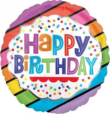 Bright Stripes Happy Birthday Foil Balloon 45cm - Party Savers