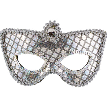 Silver Grand Sequin Mask - Party Savers