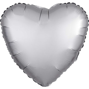 Silver Satin Heart Foil Balloon 43cm - Party Savers