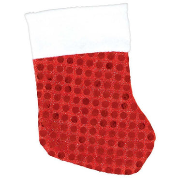 Mini Red Fabric Christmas Stockings with Sequins 6pk - Party Savers