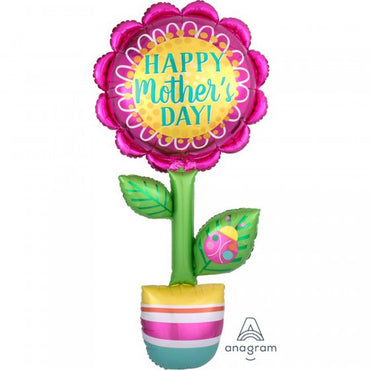 Happy Mother's Day Flower Supershape Foil Balloon 66cm x 160cm Each - Party Savers