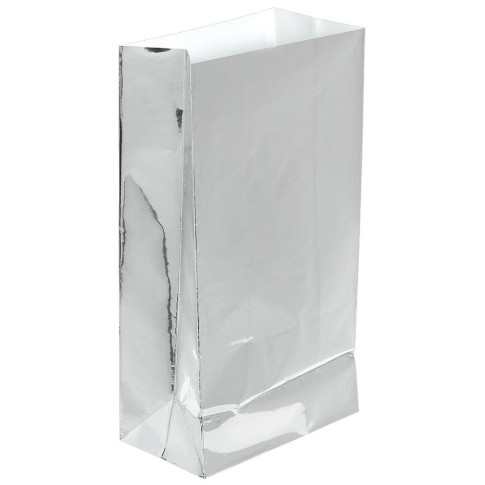 Large Paper Bags Silver Foil 12pk - Party Savers