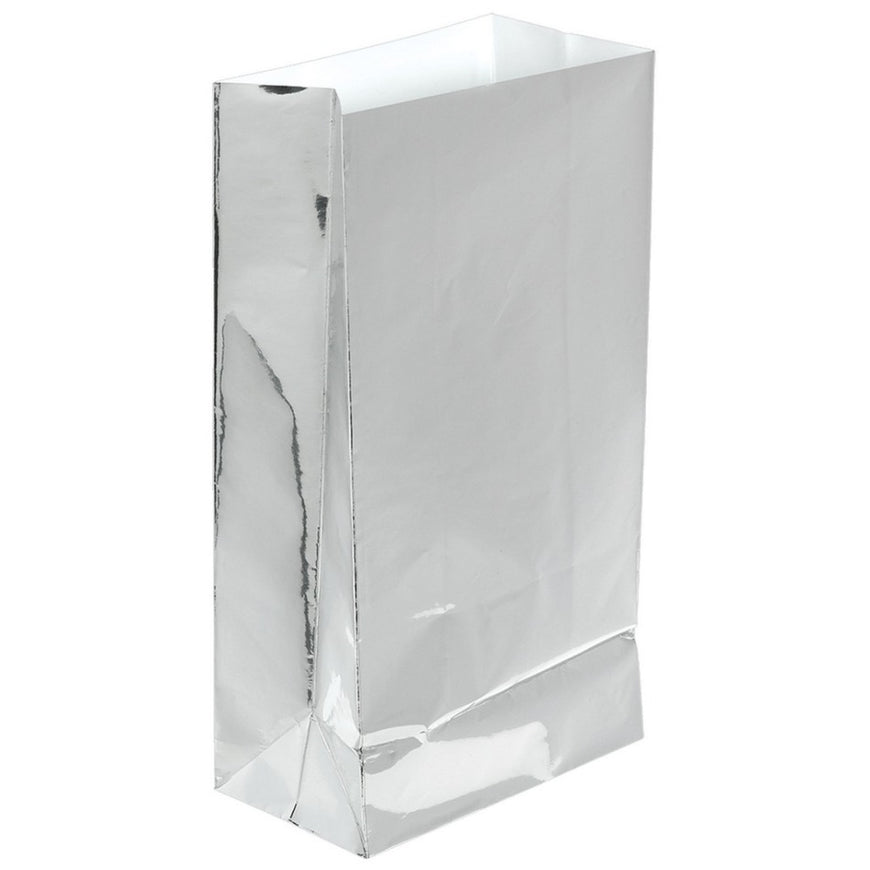 Large Paper Bags Silver Foil 12pk - Party Savers