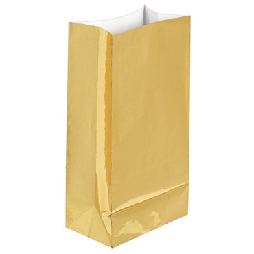 Large Paper Bags Gold Foil 12pk - Party Savers