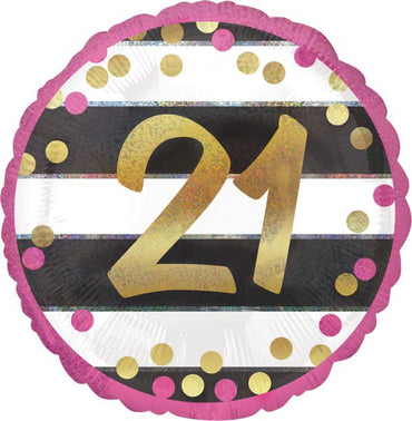 Pink & Gold Milestone 21 Foil Balloon 45cm - Party Savers