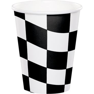 Black & White Checkered Cups 266ml 8pk - Party Savers