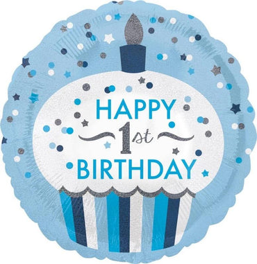 1st Birthday Cupcake Boy Foil Balloon 45cm - Party Savers