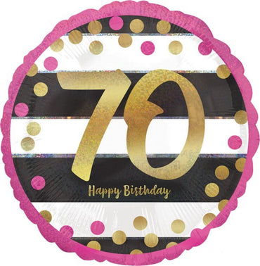 Pink & Gold Milestone 70 Foil Balloon 45cm - Party Savers