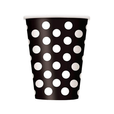 Black Dotty Paper Cups 355ml 6pk - Party Savers