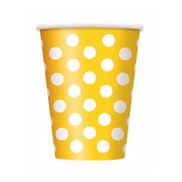 Yellow Dotty Paper Cups 355ml 6pk - Party Savers