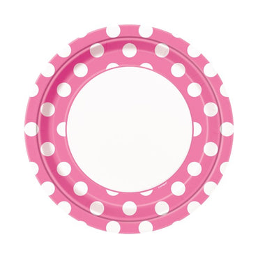 Bright Pink Dotty Paper Plates 23cm 8pk - Party Savers