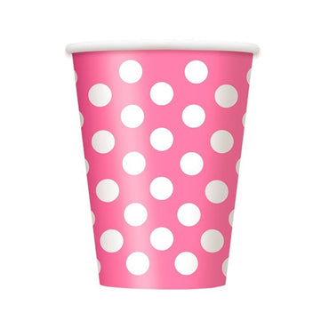 Bright Pink Dotty Paper Cups 355ml 6pk - Party Savers