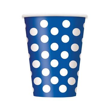 Royal Blue Dotty Paper Cups 355ml 6pk - Party Savers