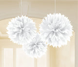 White Fluffy Tissue Decorations 40cm 3Pk