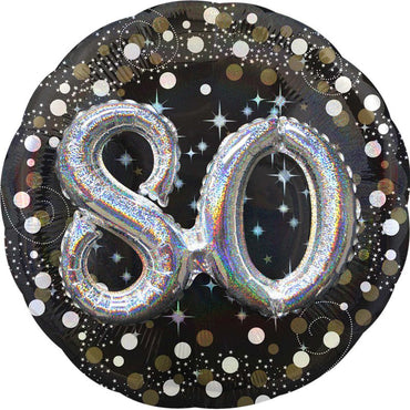 80th Sparkling Birthday Holographic Multi-Balloon 91cm Each - Party Savers
