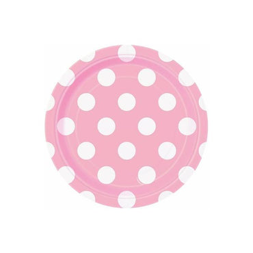 Pastel Pink Dotty Paper Plates 18cm 8pk - Party Savers
