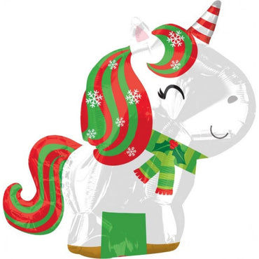 Christmas Unicorn Junior Shape Self Sealing Foil Balloon 43cm x 53cm Each - Party Savers