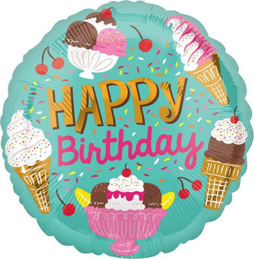 Ice Cream Party Happy Birthday Foil Balloon 45cm - Party Savers