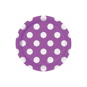 Purple Dotty Paper Plates 18cm 8pk - Party Savers