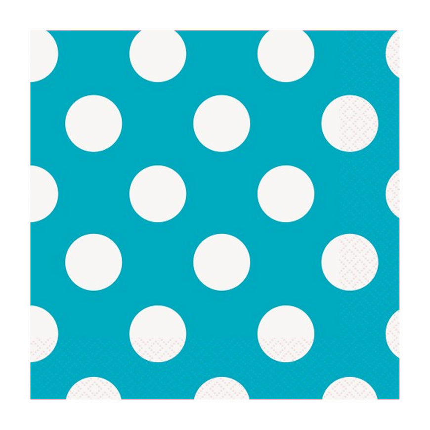 Teal Polka Dotty Lunch Napkins 33cm 16pk - Party Savers