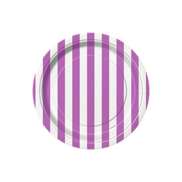 Purple Stripes Paper Plates 18cm 8pk - Party Savers