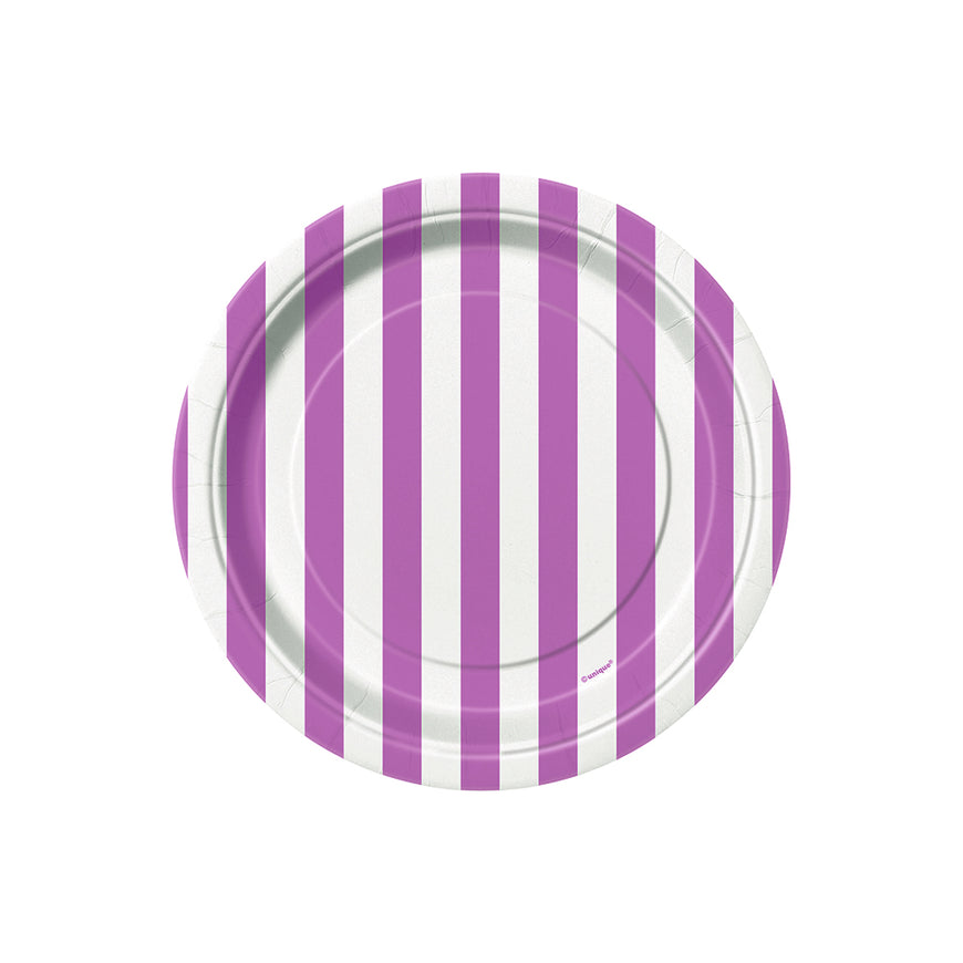 Purple Stripes Paper Plates 18cm 8pk - Party Savers