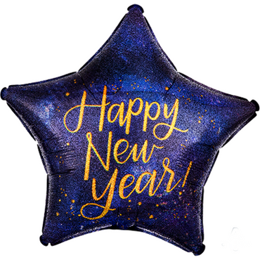 Holographic Star Happy New Year Midnight Foil Balloon 45cm - Party Savers