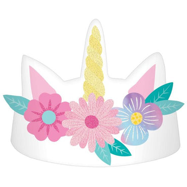 Enchanted Unicorn Glittered Paper Crowns 12cm x 19cm 8pk