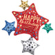 Happy Birthday Satin Stars Cluster SuperShape Foil Balloon 81cm x 88cm Each - Party Savers