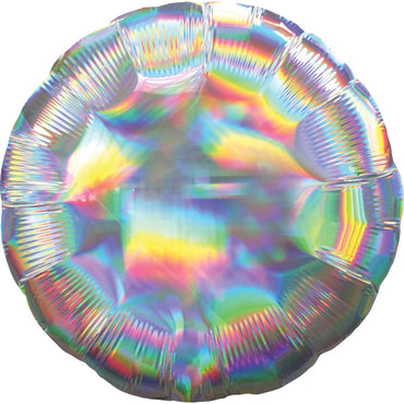 Holographic Iridescent Silver Circle Foil Balloon 45cm Each - Party Savers