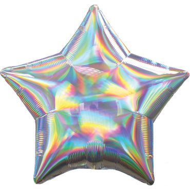 Iridescent Silver Star Foil Balloon 45cm Each - Party Savers