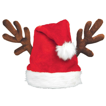 Santa Hat with Antlers 38cm Each - Party Savers