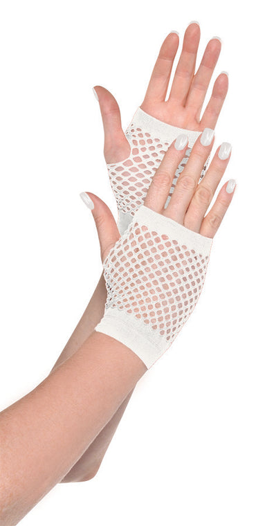 White Short Fishnet Gloves - Party Savers